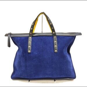 Jimmy Choo Blue Suede Tote with Black Studded Handles